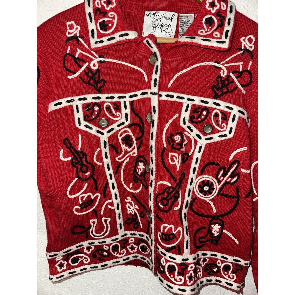 Michael Simon New York Western Cowgirl Hats & Boots Women’s Medium Sweater 1997 - Picture 3 of 5